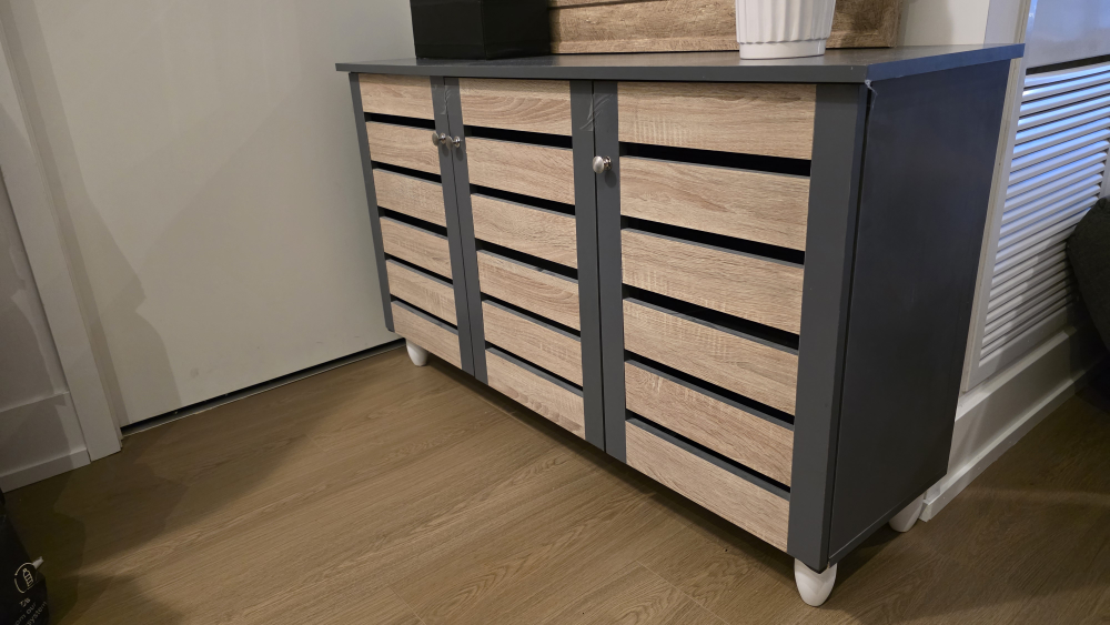 Grey & Wood 3-Door Accent Shoe Cabinet - photo 2