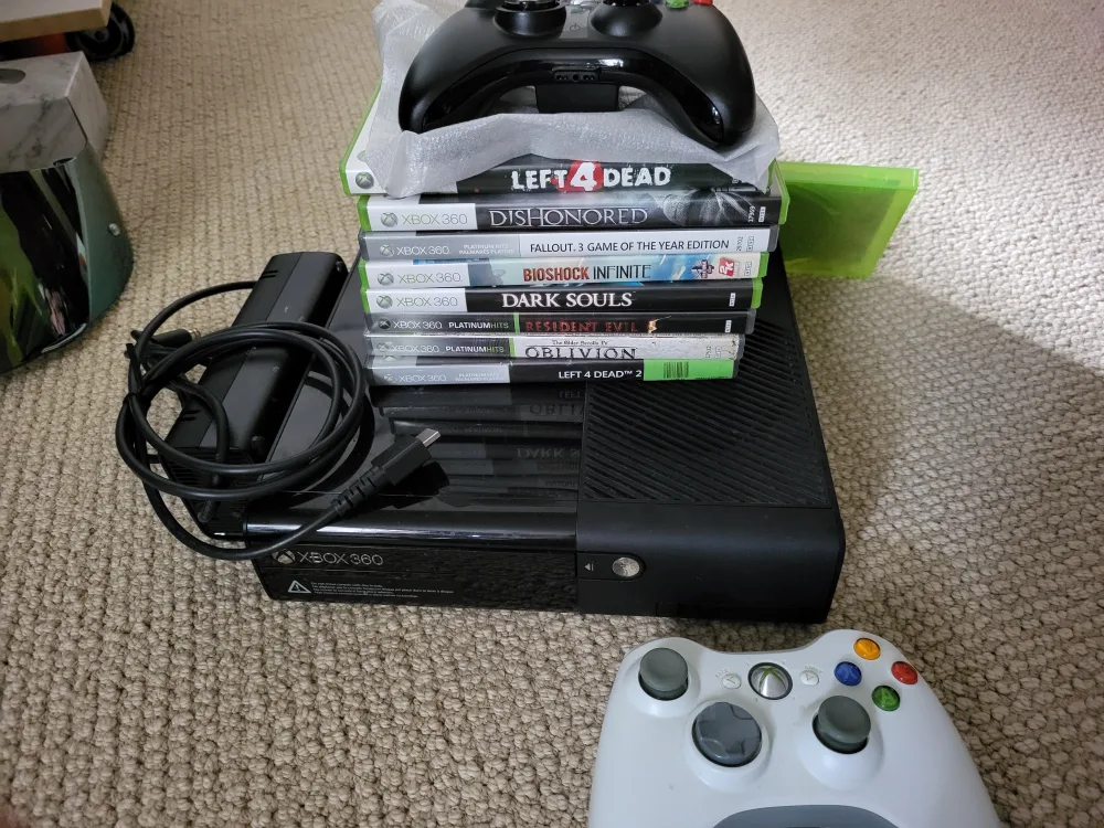 Xbox 360 with Games and Controllers thumbnail