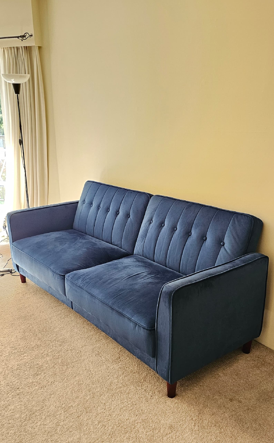 Navy Blue Velvet Sofa Bed (Futon)