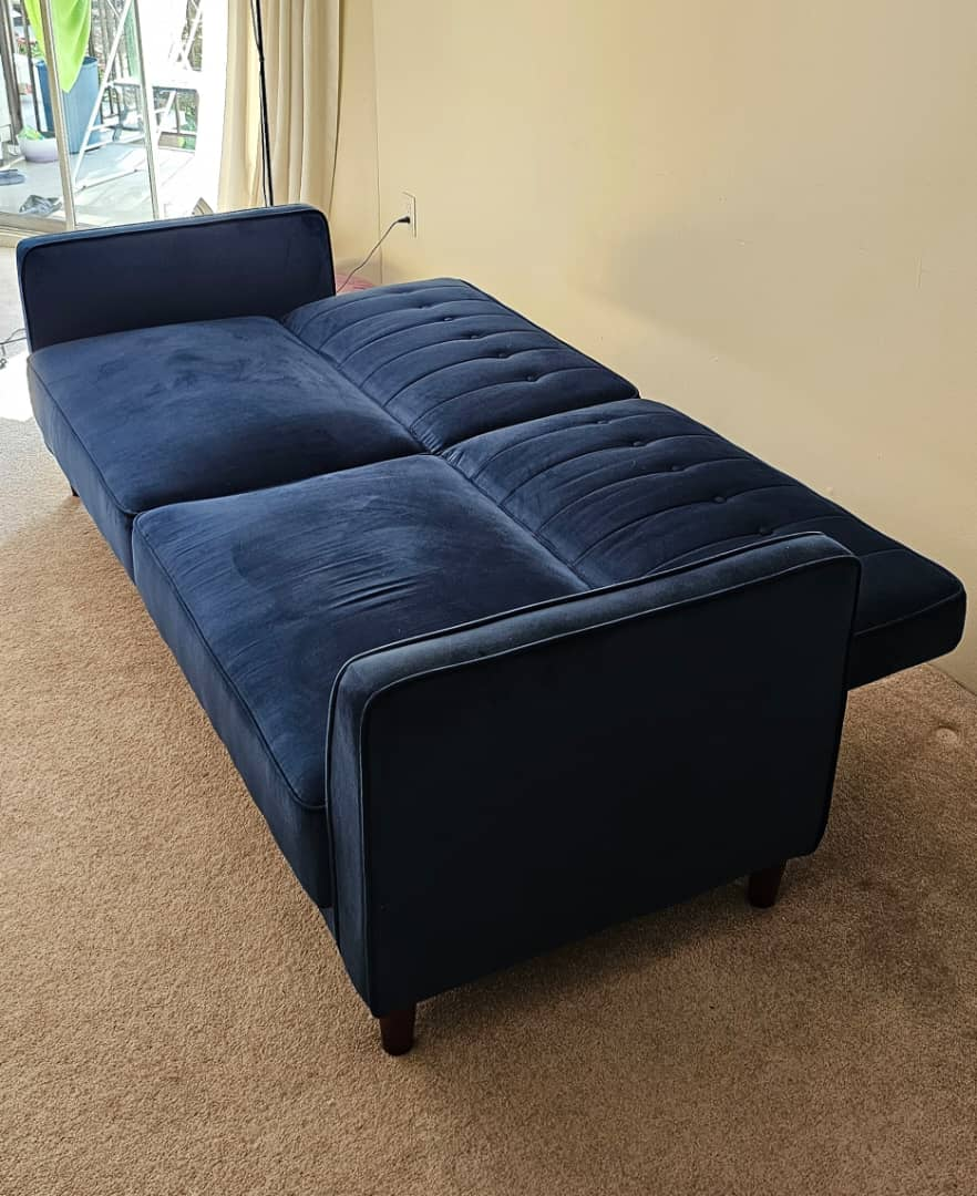 Navy Blue Velvet Sofa Bed (Futon) - photo 2