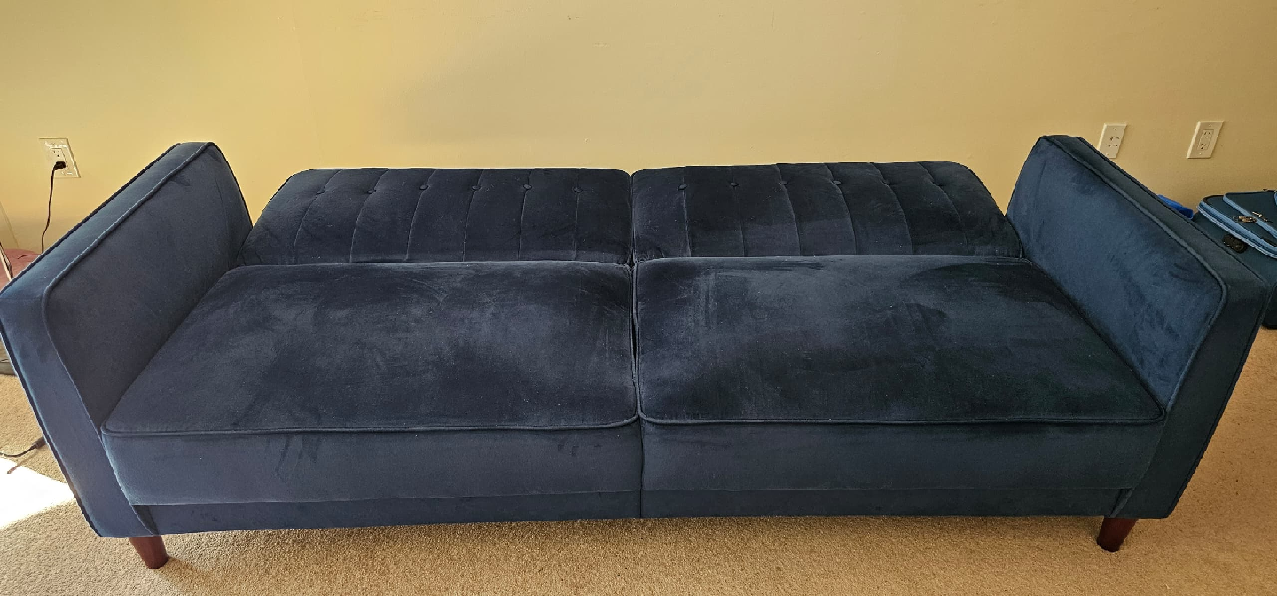 Navy Blue Velvet Sofa Bed (Futon) - photo 3
