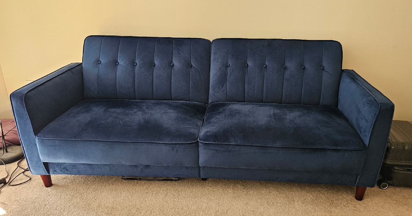 Navy Blue Velvet Sofa Bed (Futon) - photo 4