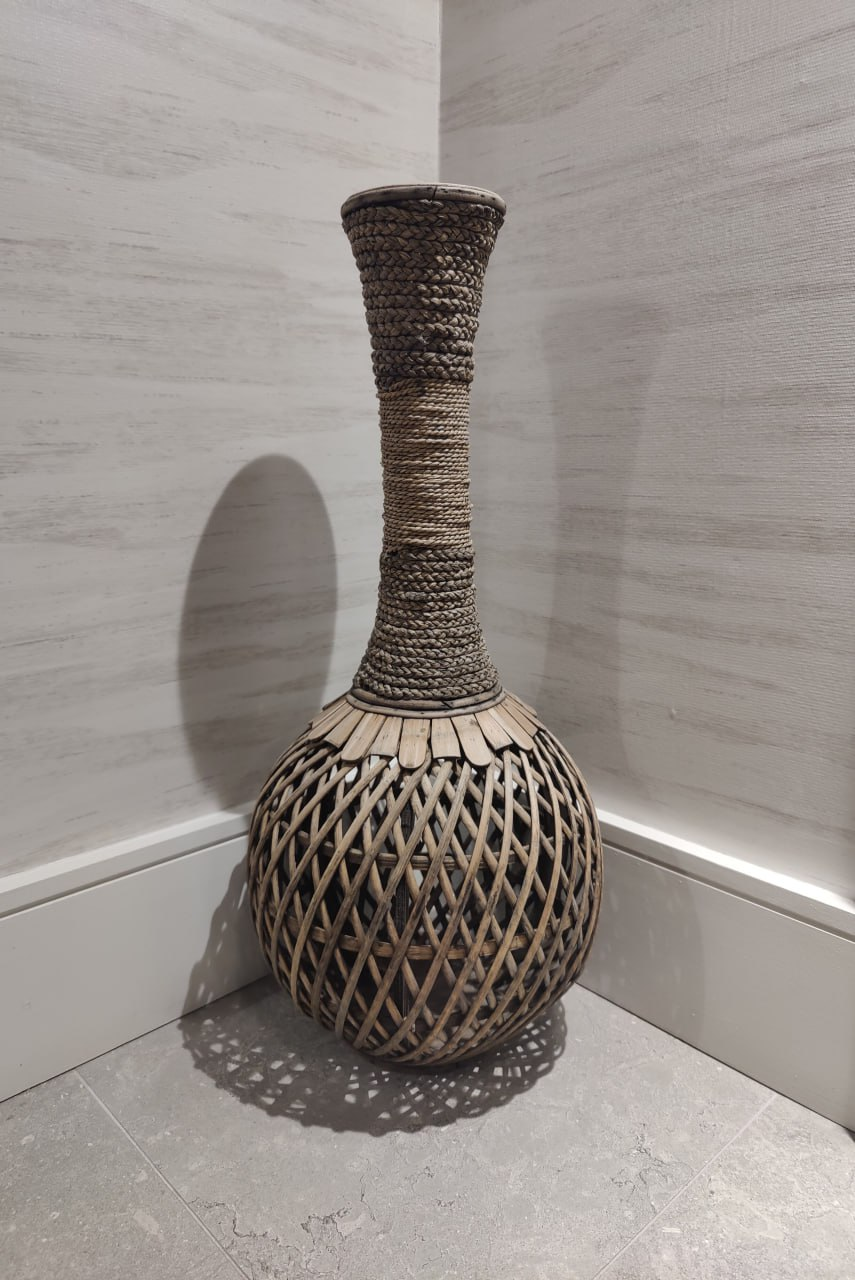 Large Vintage Boho Wicker Rattan Braided Handwoven Floor Vase - photo 4