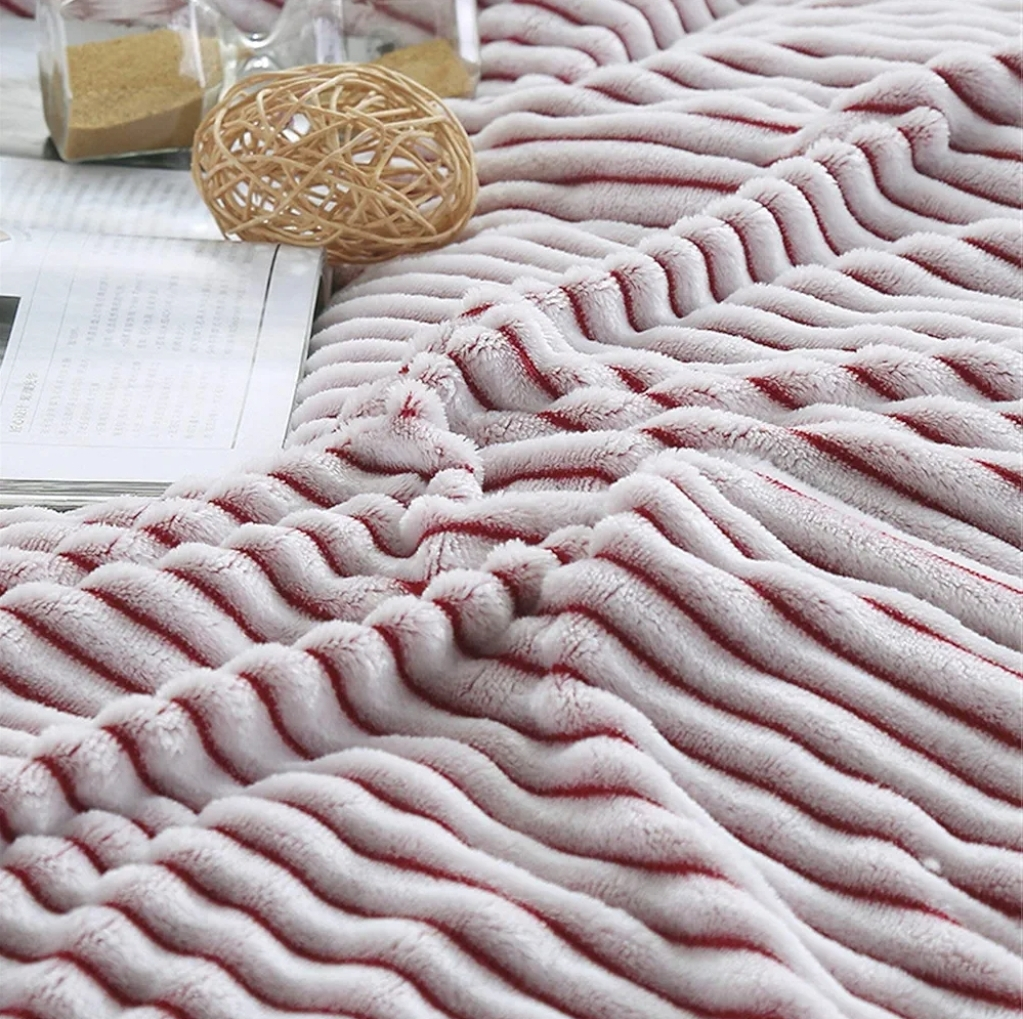 Red & White Striped Fleece Blanket - photo 3