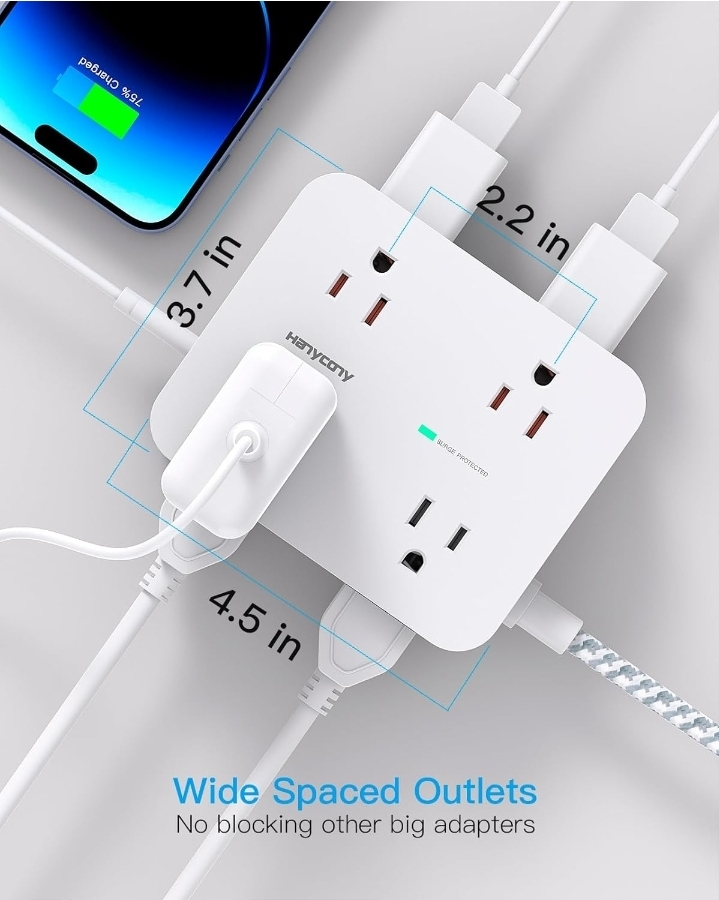 10 Ft Surge Protector Power Strip, HANYCONY Extension Cord - photo 5