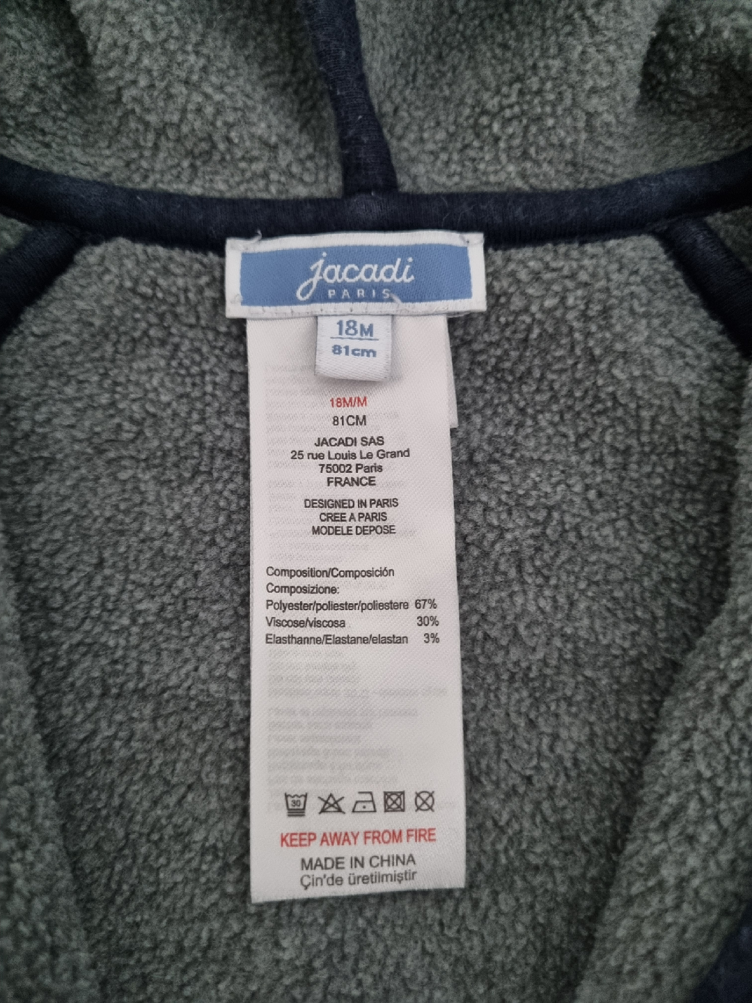 Jacadi Paris 18M Navy Blue Fleece Hoodie - photo 2