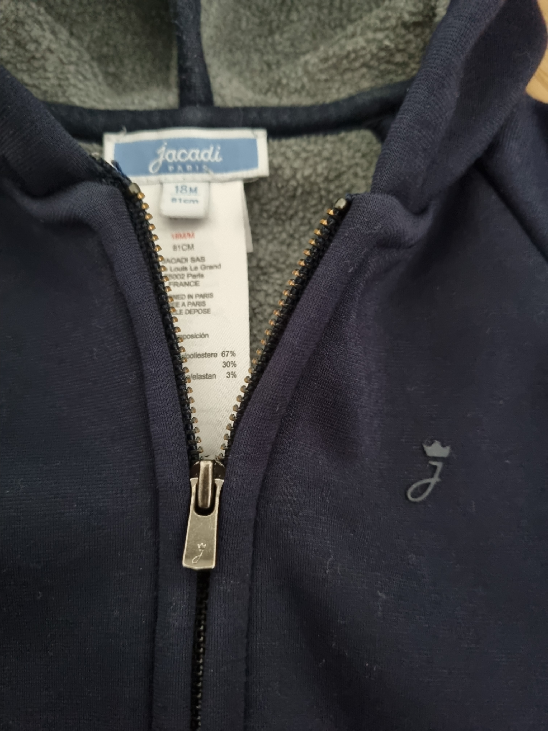 Jacadi Paris 18M Navy Blue Fleece Hoodie - photo 4