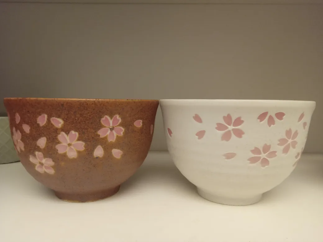 Sakura Pattern Bowls - Brown & White thumbnail