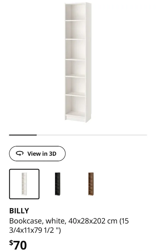 IKEA Billy Bookcase - White - 40x28x202 cm thumbnail
