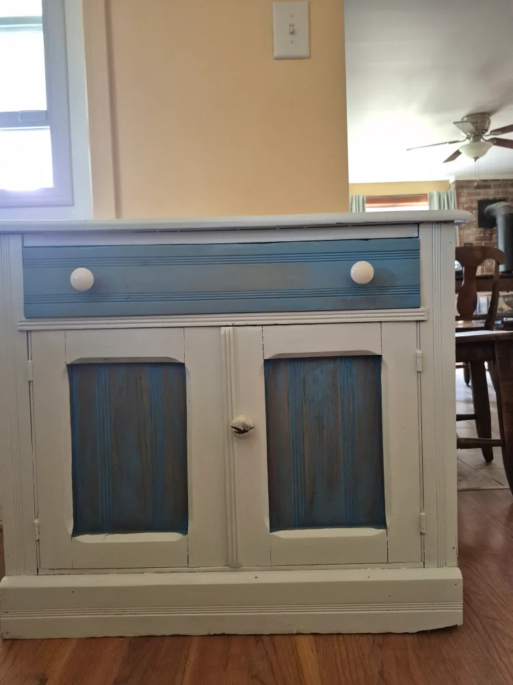 White & Blue Wooden Cabinet