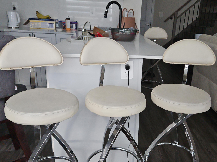 Set of 3 Bar Stools - Cream & Chrome 🥕 - photo 2