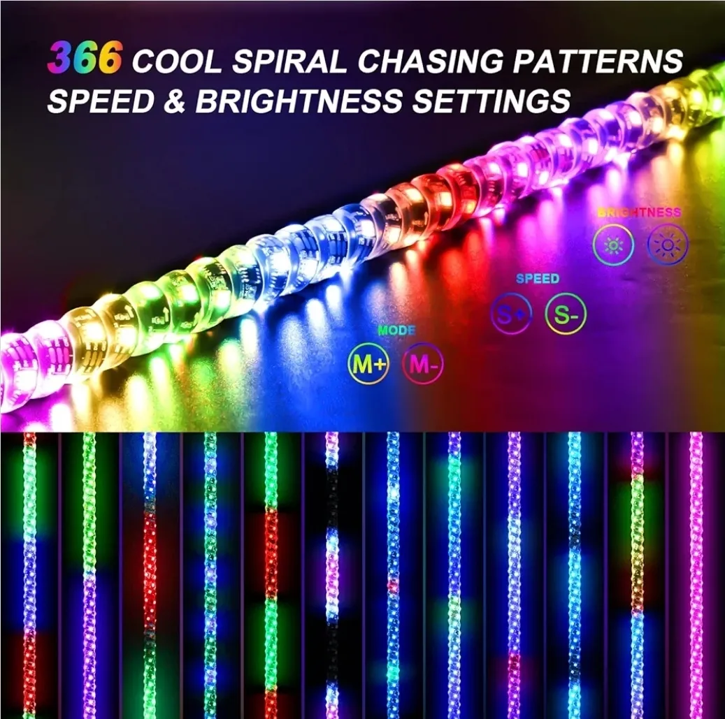 Ehaho 4FT LED Whip Lights (2 Pcs) – Spiral RGB UTV ATV SXS Canam image indicator(3)