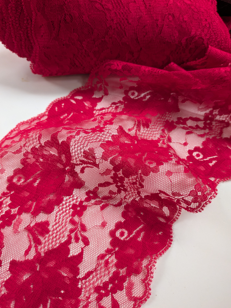 Red wide Floral Lace Fabric - 2 1/2 yards - photo 3