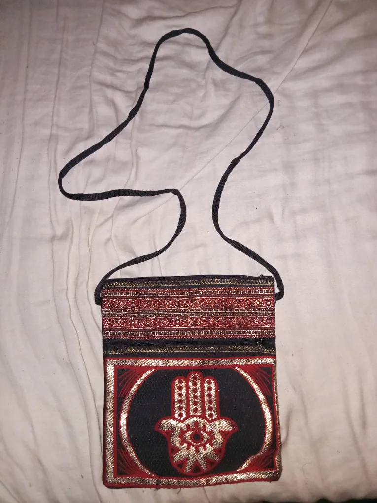 Evil Eye Hamsa Fatima Hand Two Zipper Cross Body Bag image indicator(2)