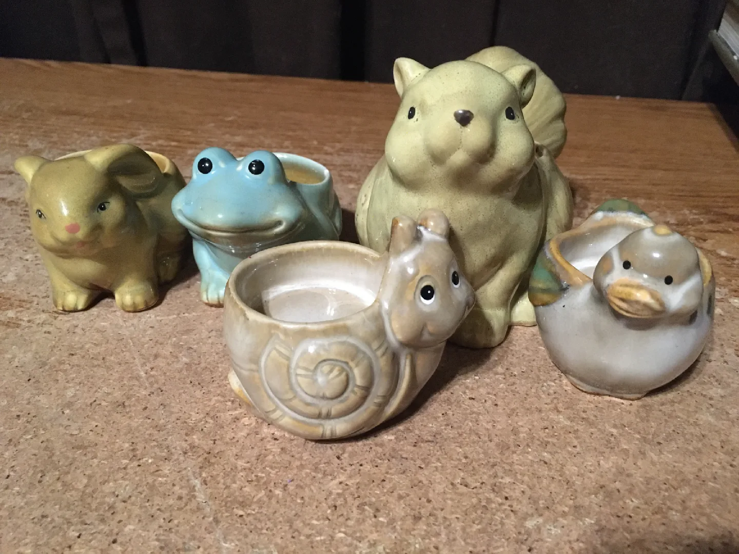 Lot of 5 Cute Ceramic Animal candle holders duck rabbit frog