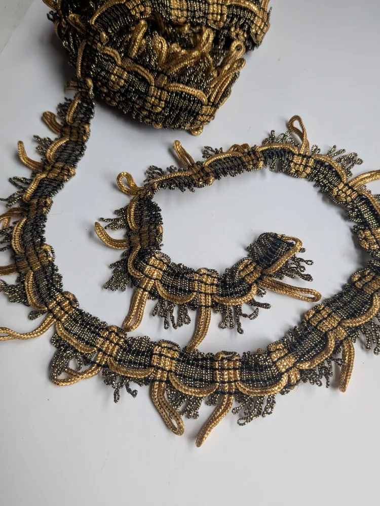 THREE YARDS Gold and Black Decorative Fringe Trim thumbnail