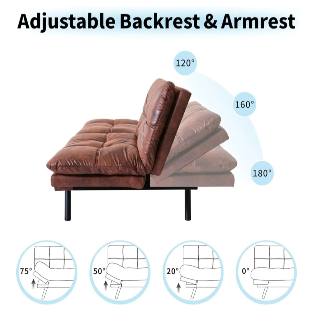 MLILY Brown Faux Leather Convertible Futon Sofa Bed - photo 2