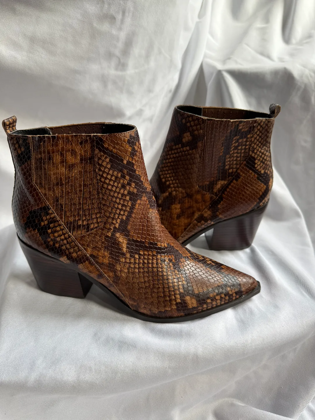 Aldo Brown Snakeskin Ankle Boots, Size 8 thumbnail