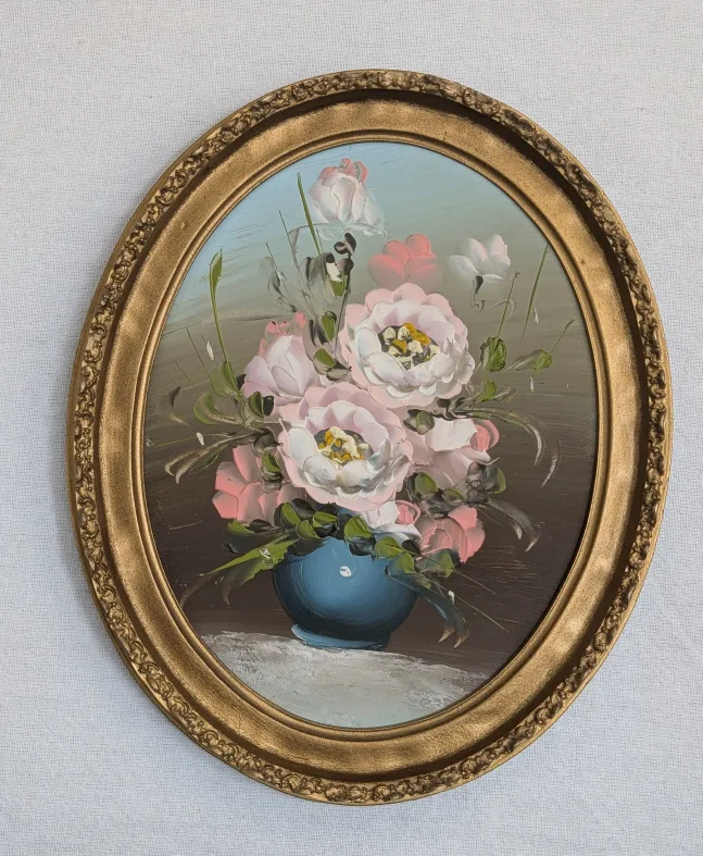 Floral Oil Painting in Gold Oval Frame - Set of 2 image indicator(5)