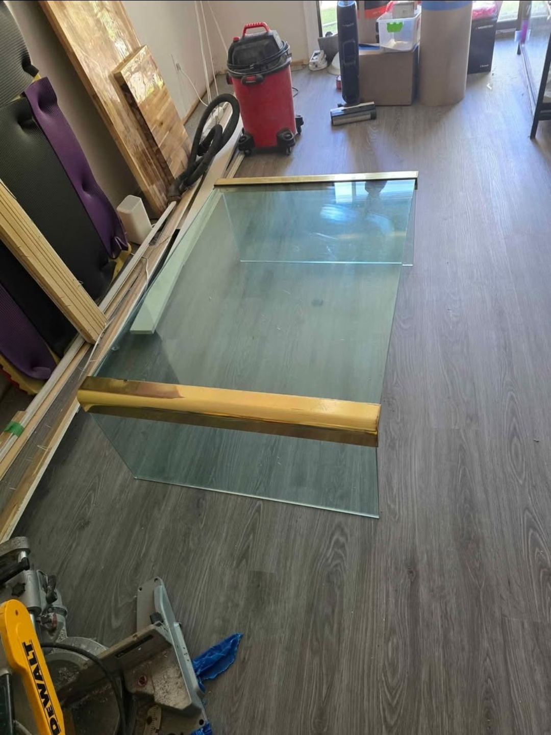 Large Glass Coffee Table w/ Gold Trim