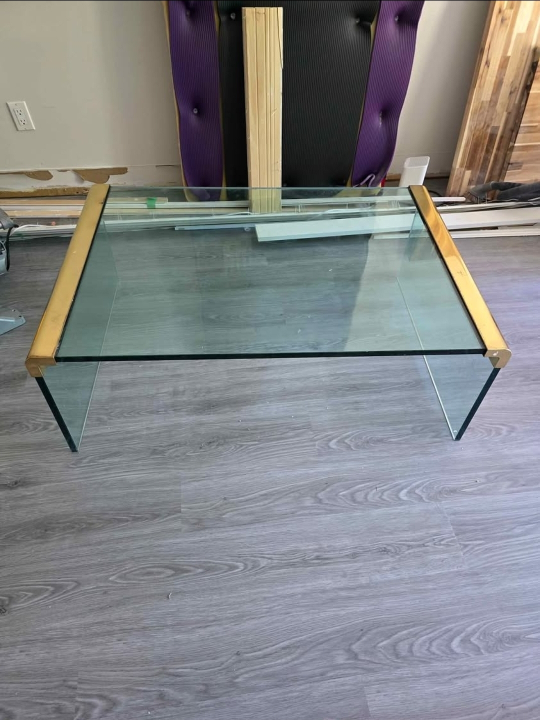 Large Glass Coffee Table w/ Gold Trim - photo 2