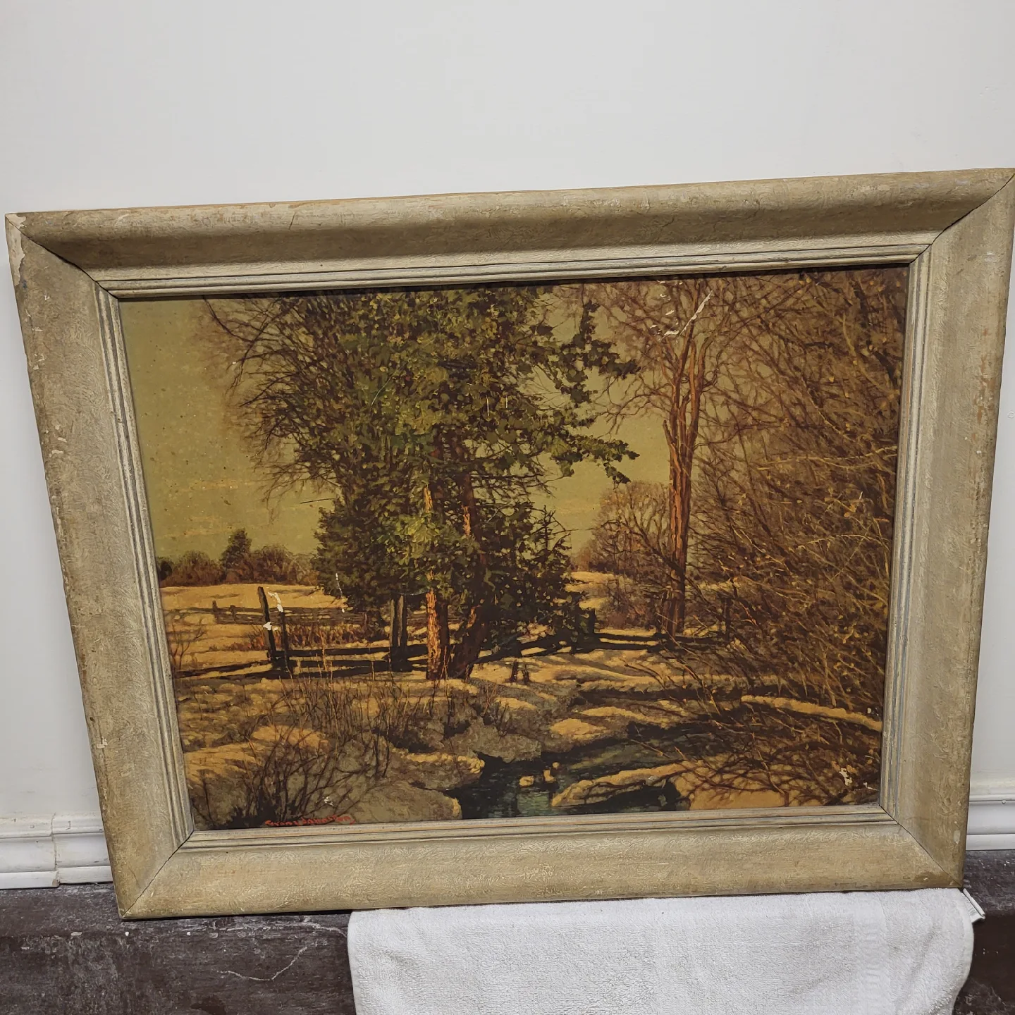 Framed Winter Landscape Painting 25 x 30 x 2 thumbnail