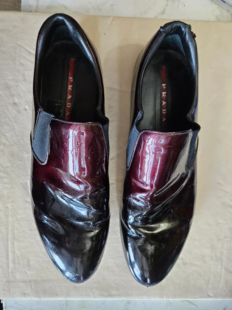 Prada Burgundy Patent Leather Loafers thumbnail