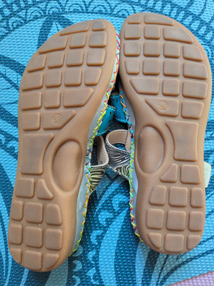 Socofy Floral Leather Sandals Size 8/39 image indicator(3)