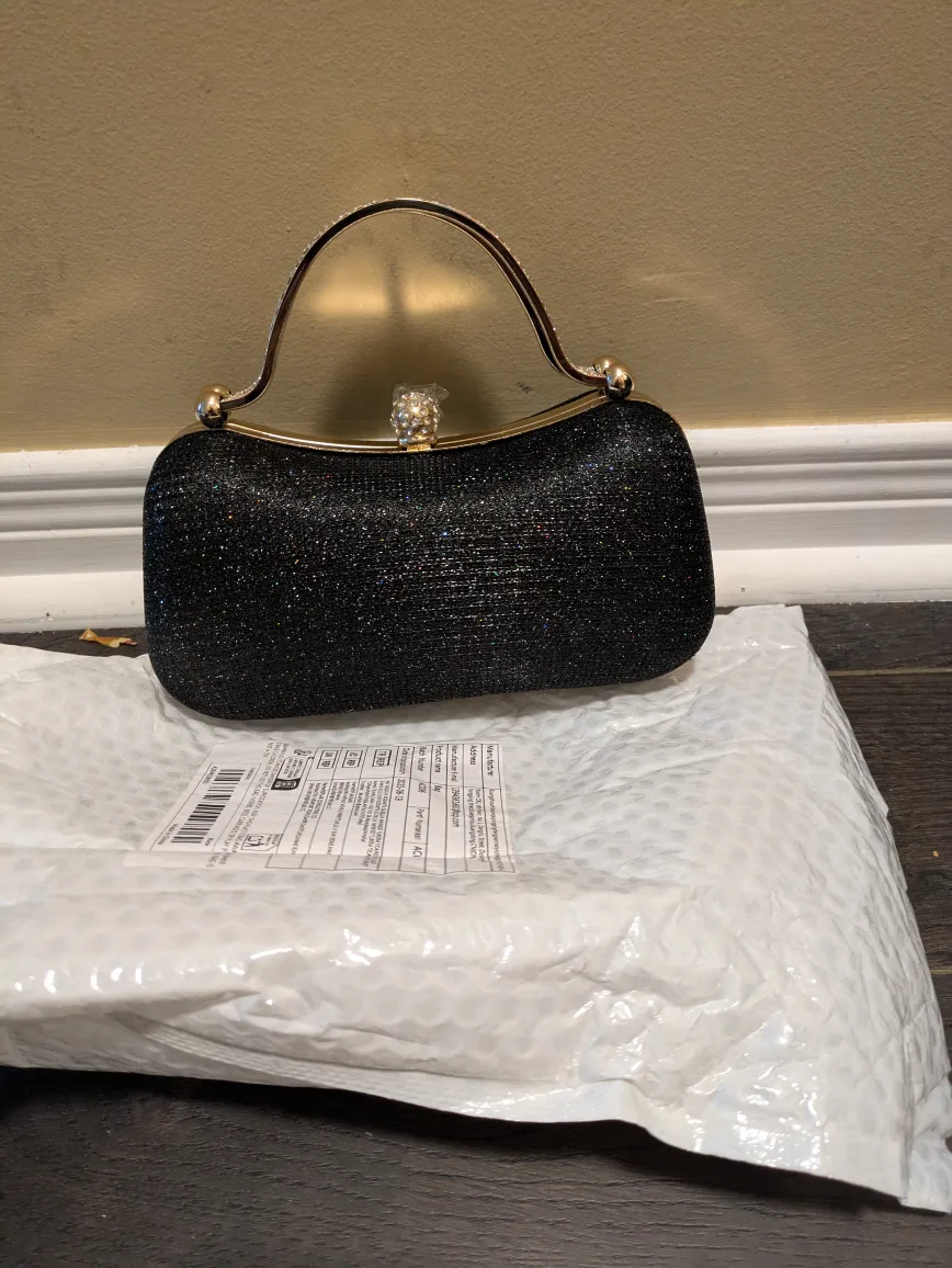 brand new women stylish black glitter bag thumbnail