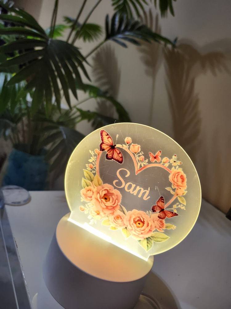 Personalized Butterfly & Rose LED Night Light - Sam