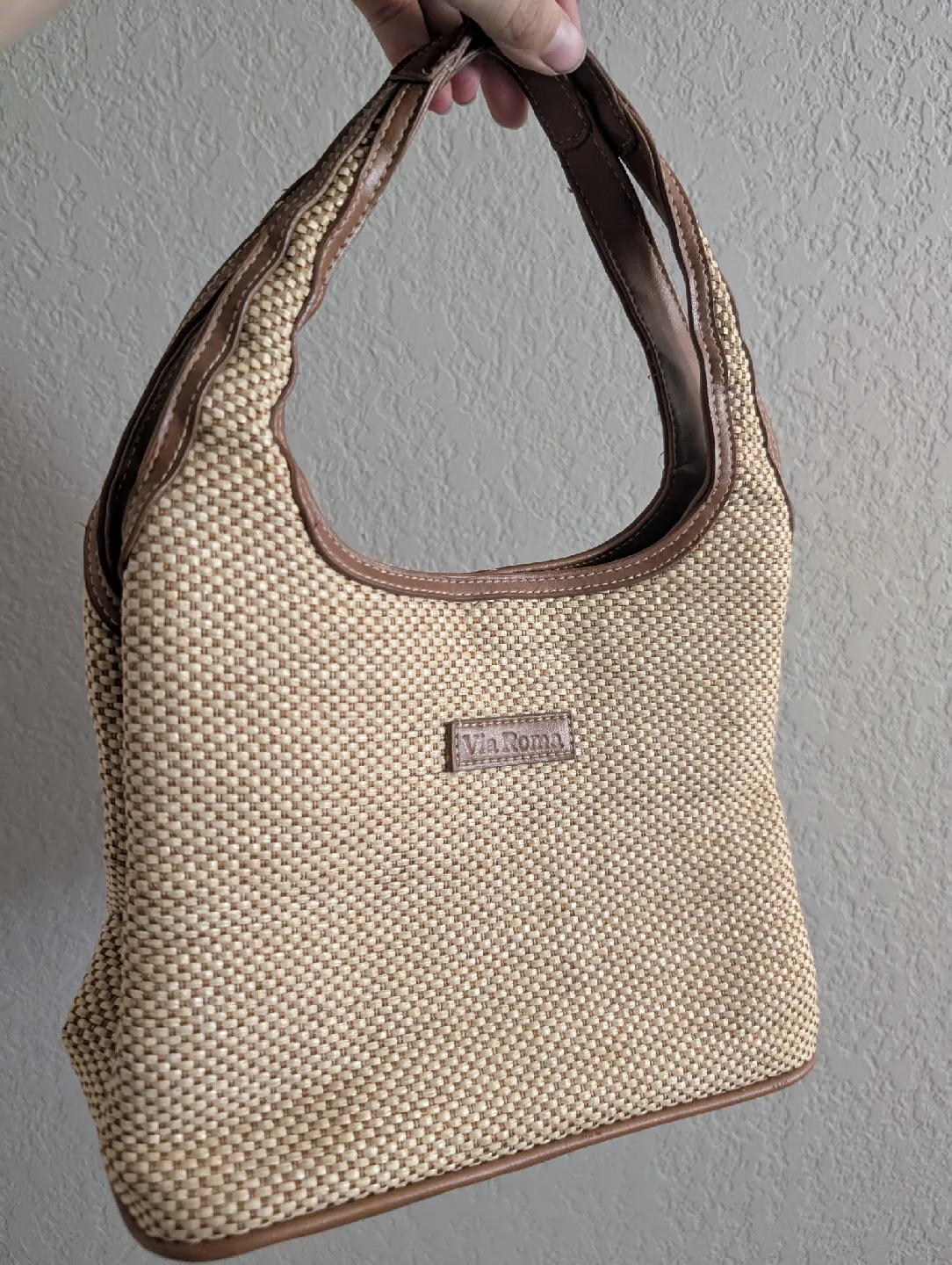 Via Roma Woven Beige & Brown Purse thumbnail
