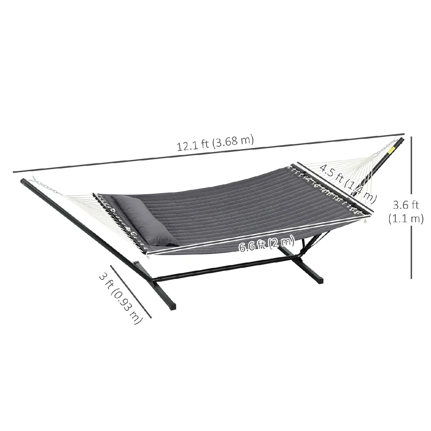 New -2- Person Grey Quilted Hammock with Stand & Pillow image indicator(2)