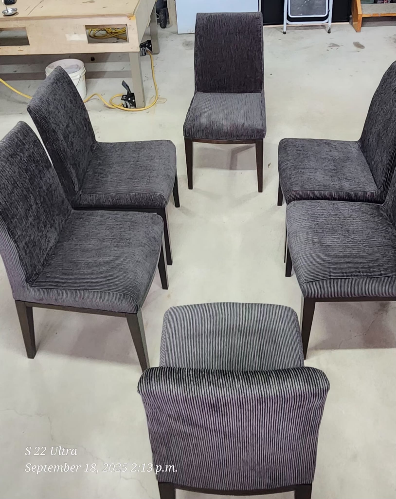 Set of 6 Dining Chairs -newly upholstered