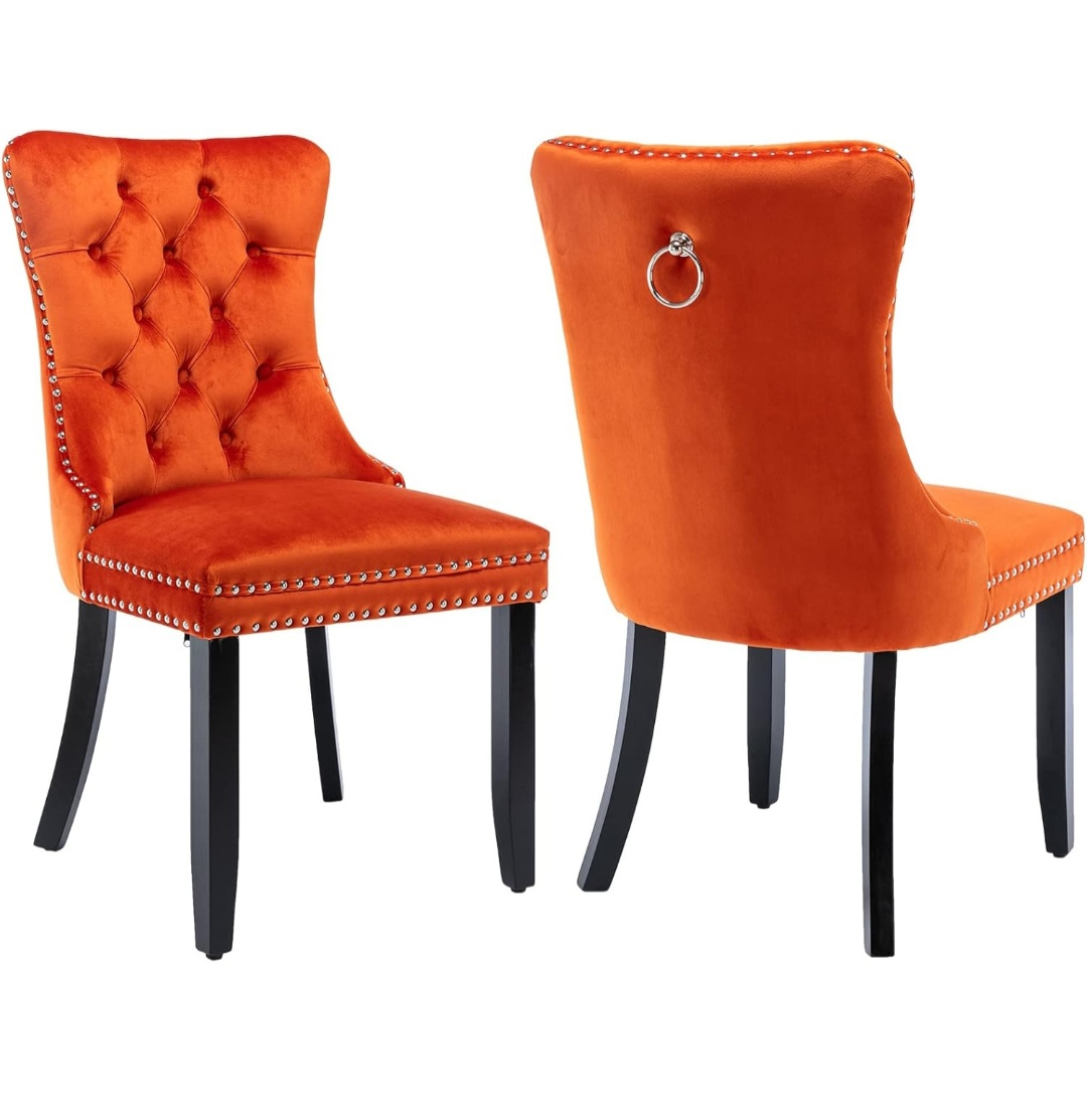 Orange Velvet Tufted Dining Chair(4 set)