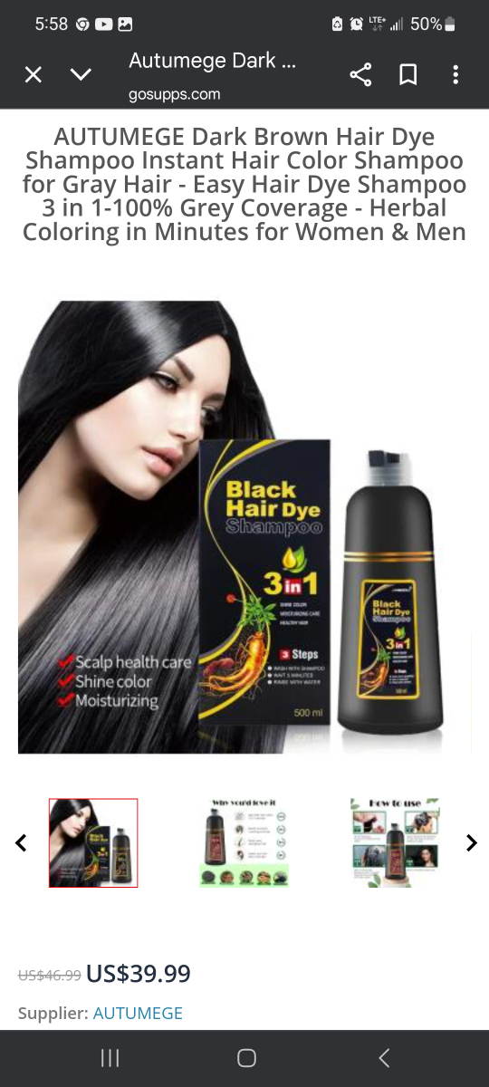 Autumege Herbal Hair Dye Shampoo black, 500ml - photo 2