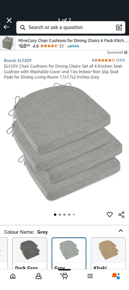 ELFJOY Grey Chair Cushions (Set of 4) thumbnail