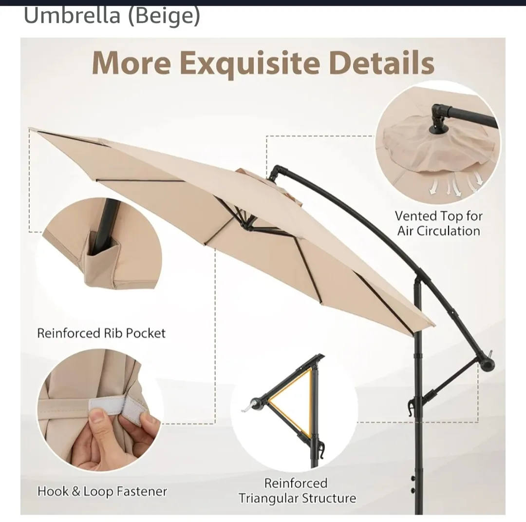 Beige Offset Patio Umbrella with Tilt System image indicator(8)