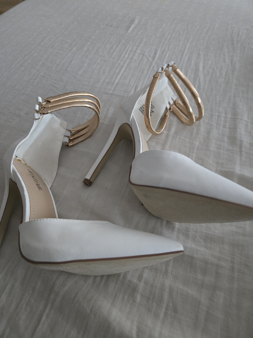 JustFab White Heels with Gold Ankle Detail - photo 3