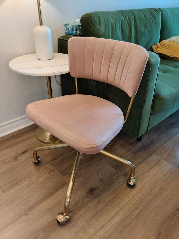 Pink Velvet & Gold Desk Chair - photo 3