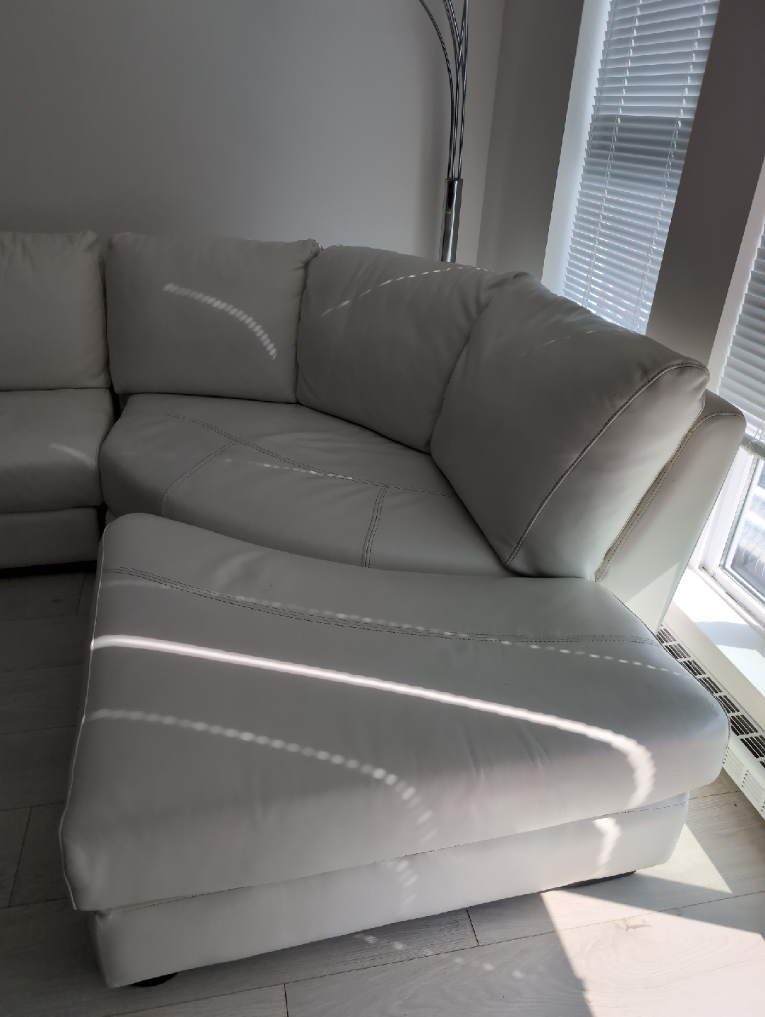 White Leather Sectional Sofa with Ottoman - photo 2