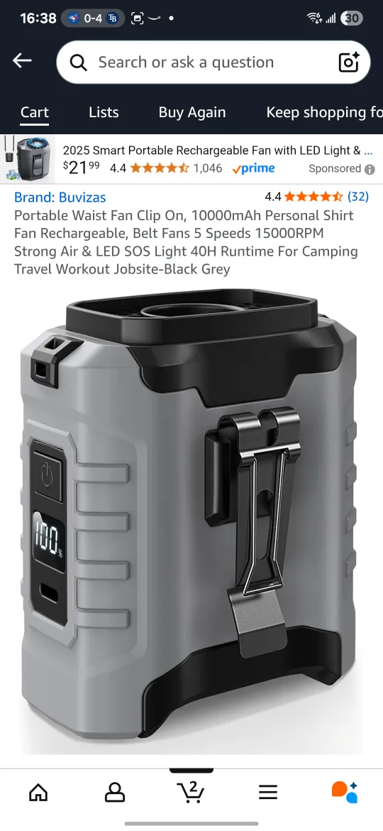 Portable Waist Fan - Black Grey thumbnail