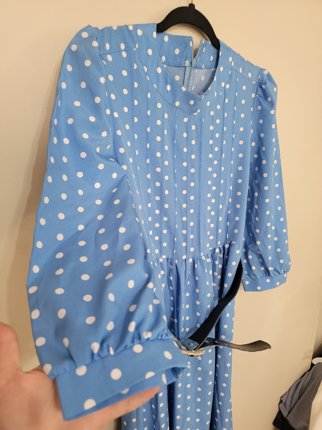 Blue Polka Dot Dress with Belt - photo 3