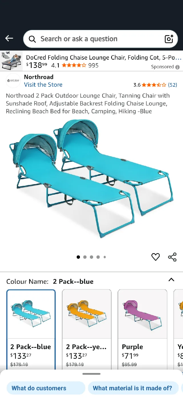 New Northroad 2 Pack Outdoor Lounge Chair - Blue thumbnail