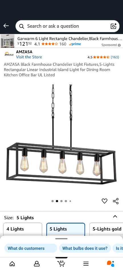 AMZASA Black Farmhouse Chandelier - 5 Lights image indicator(3)