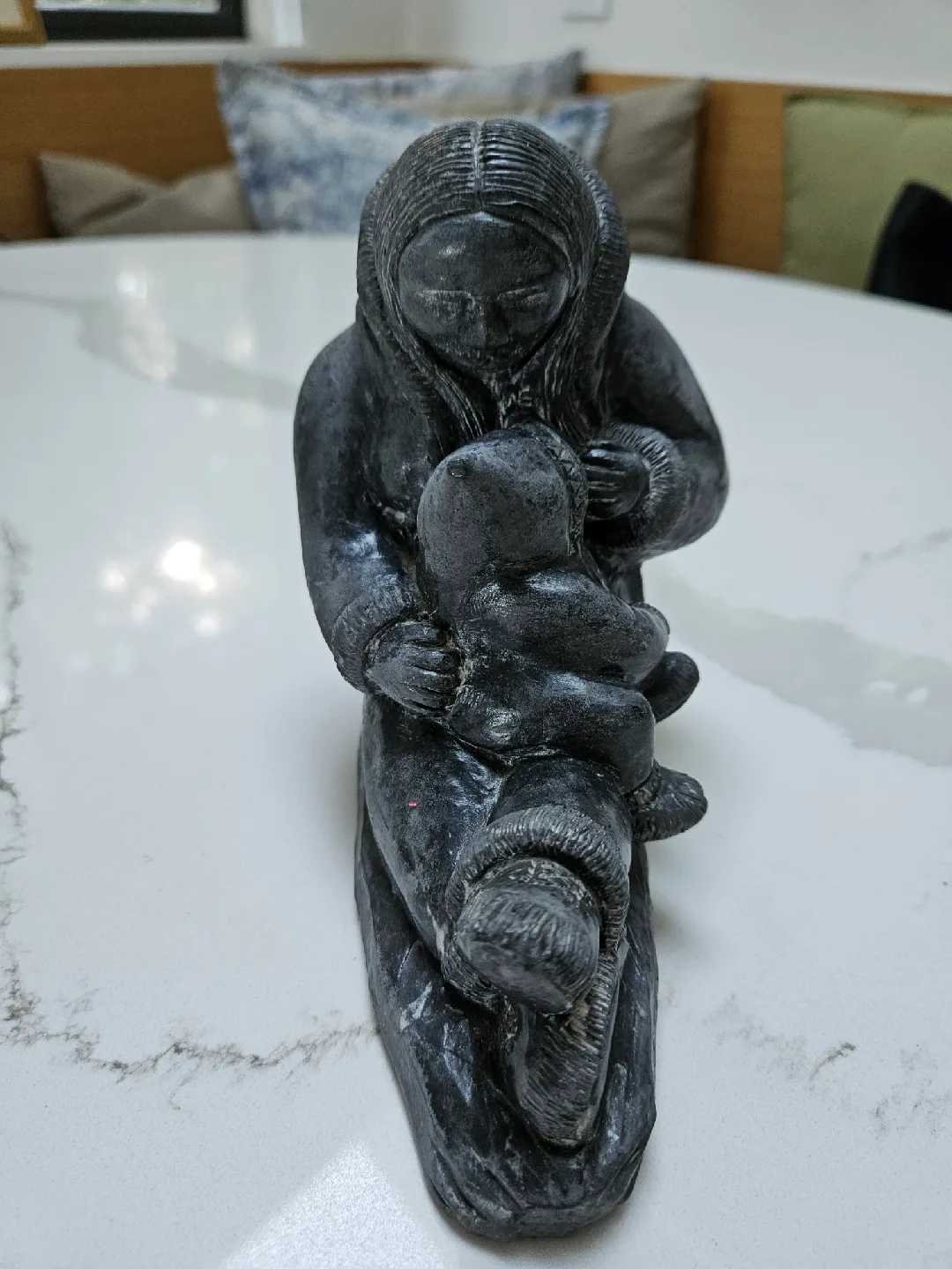 Indigenous Soapstone Sculpture Statue of Mother and Child image indicator(3)