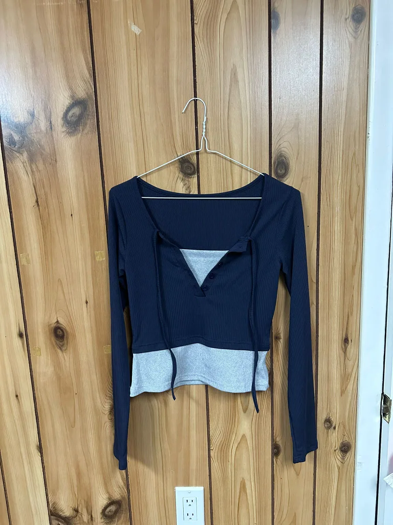Navy & Grey Long Sleeve Top