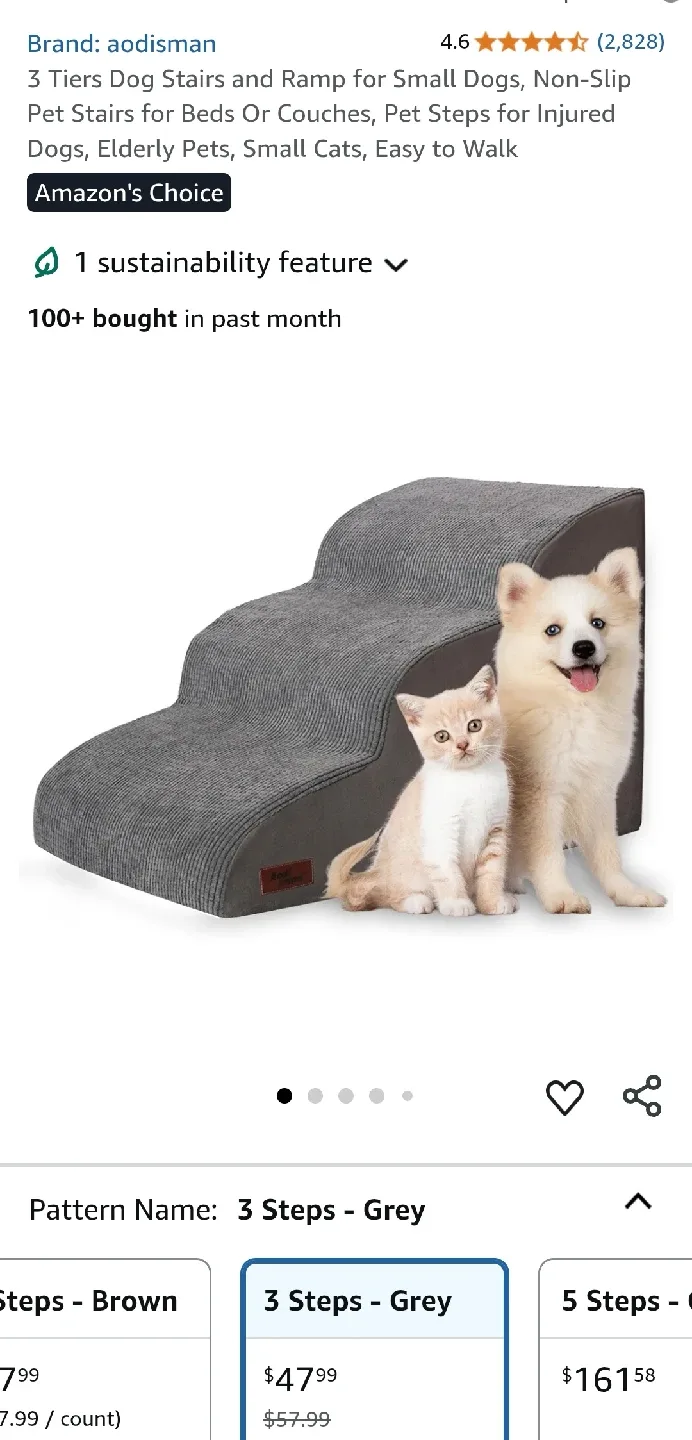 Aodisman 3-Step Dog Stairs - Grey thumbnail