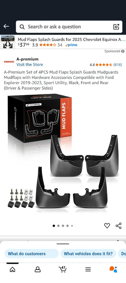 A-premium Mud Flaps for Chevy Equinox & Ford Explorer thumbnail