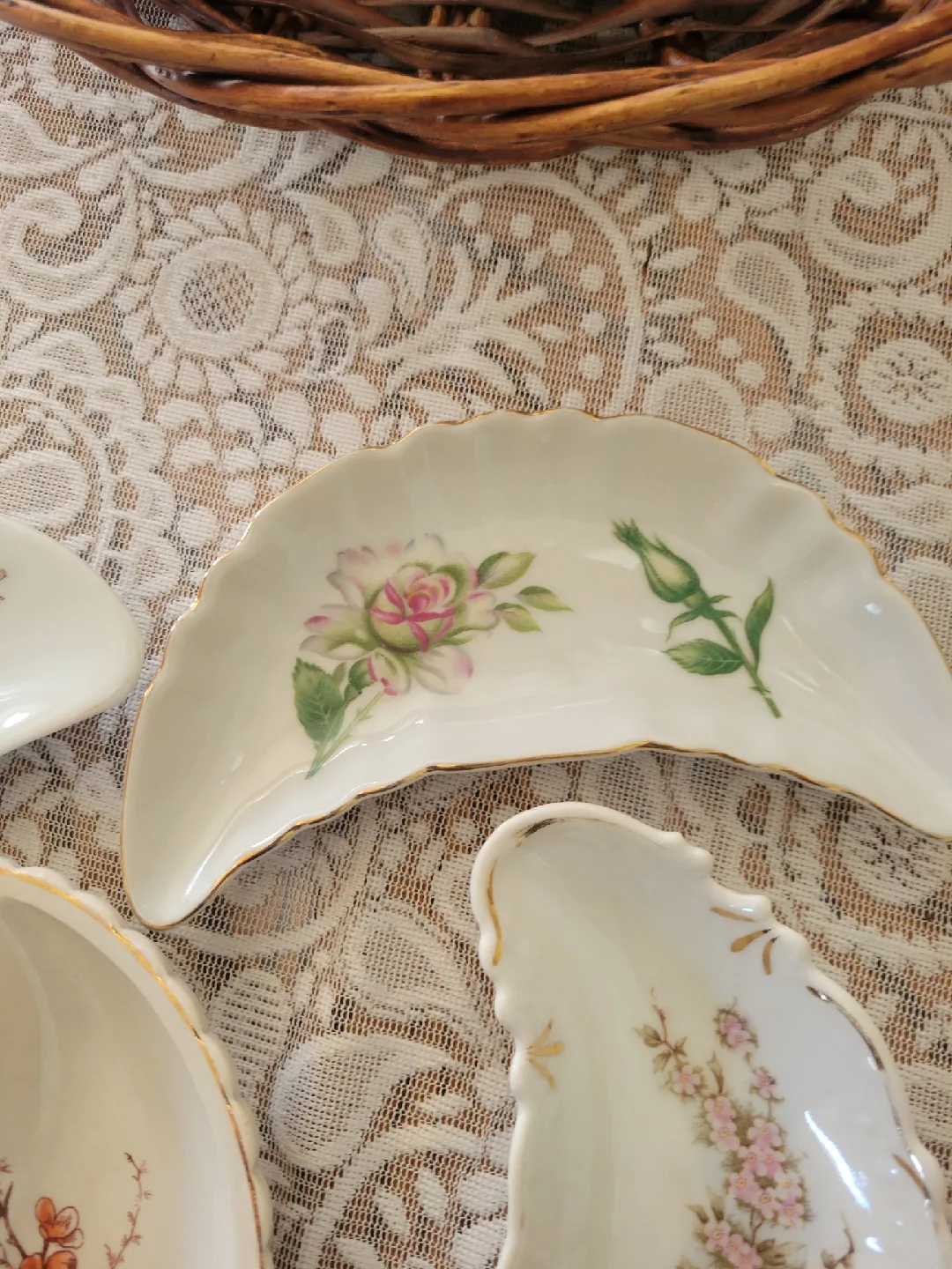 Vintage Victorian Floral Crescent Dishes, Set of 4 image indicator(4)