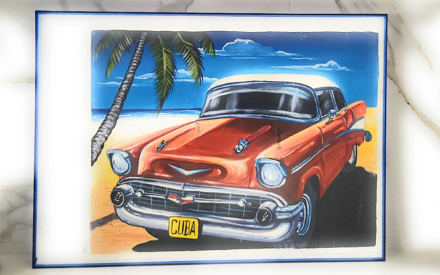 Art print of 1957 Chevrolet Bel Air with CUBA plate. 28 x 20" image indicator(5)